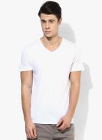 Tom Tailor White Solid V Neck T-Shirt