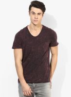 Tom Tailor Purple Solid Round Neck T-Shirt