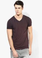 Tom Tailor Wine Solid V Neck T-Shirt