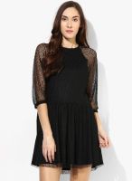 Vero Moda Black Colored Solid Skater Dress