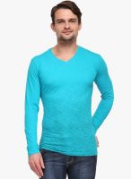 WYM Aqua Blue Solid V Neck T-Shirt