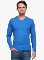 WYM Blue Solid V Neck T-Shirt