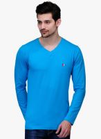 WYM Blue Solid V Neck T-Shirt