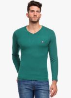 WYM Green Solid V Neck T-Shirt