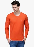 WYM Orange Solid V Neck T-Shirt