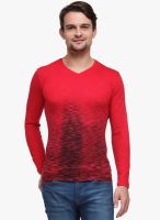 WYM Red Printed V Neck T-Shirt