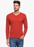 WYM Red Solid V Neck T-Shirt