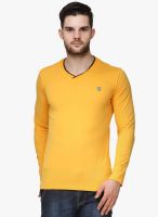 WYM Yellow Solid V Neck T-Shirt