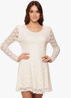 Why Knot Off White Colored Embroidered Skater Dress