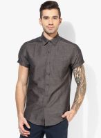 Wills Lifestyle Dark Grey Slim Fit Casual Shirt