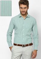 Wills Lifestyle Green Striped Formal Shirt