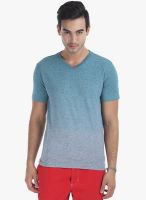 Zobello Blue Solid V Neck T-Shirt