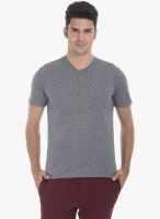 Zobello Grey Solid V Neck T-Shirt