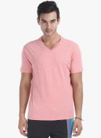 Zobello Pink Solid V Neck T-Shirt