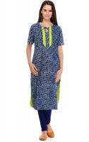 Aana Printed Women's Straight Kurta(Blue)