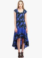 Cottinfab Blue Colored Printed Asymmetric Dress
