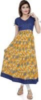 Divena Printed Women's Anarkali Kurta(Blue, Yellow)