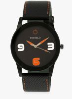 FOSTELO Black Leather Analog Watch