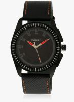 FOSTELO Black Leather Analog Watch