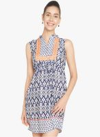 Globus Blue Colored Printed Bodycon Dress