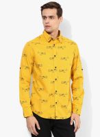 Jack & Jones Yellow Printed Slim Fit Casual Shirt