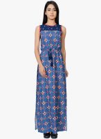 Juniper Blue Colored Printed Maxi Dress