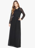 La Zoire Black Colored Embroidered Maxi Dress