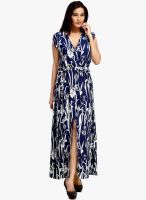 Loco En Cabeza Navy Blue Colored Printed Maxi Dress