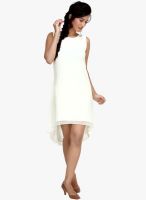 Loco En Cabeza Off White Colored Solid Asymmetric Dress