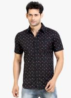 London Bee Black Printed Slim Fit Casual Shirt