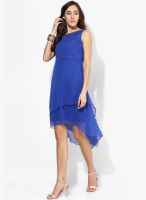 MEEE Blue Colored Embellished Asymmetric Dress