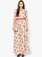 MIAMINX Beige Colored Printed Maxi Dress With Belt