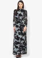 MIAMINX Blue Colored Printed Maxi Dress With Belt