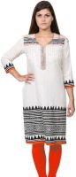 Missprint Printed Women's Straight Kurta(White, Black)