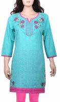 Mustard Printed Women's Straight Kurta(Blue, Pink)