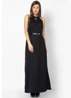 Pera Doce Black Colored Solid Maxi Dress