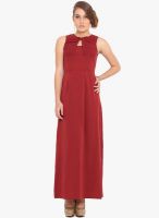 Pera Doce Maroon Colored Solid Maxi Dress