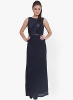 Pera Doce Navy Blue Colored Solid Maxi Dress