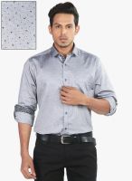 Provogue Grey Printed Slim Fit Formal Shirt