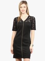 Rare Short Sleeve With Lace Solid Black Dress