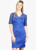 Rare Short Sleeve With Lace Solid Royal Blue Dress