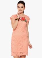 Rsvp Cross Peach Colored Embroidered Bodycon Dress
