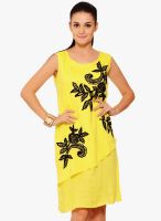 Rsvp Cross Yellow Colored Embroidered Shift Dress