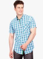 Solemio Blue Checked Slim Fit Casual Shirt