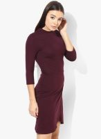 TOPSHOP Wine Colored Solid Bodycon Dress