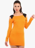 Texco Orange Colored Solid Bodycon Dress