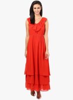 The Vanca Red Colored Solid Maxi Dress