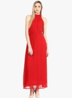 The Vanca Red Solid Maxi Dress