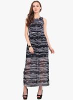 Trend Arrest Navy Blue Colored Printed Maxi Dress