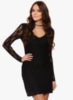 Why Knot Black Colored Embroidered Bodycon Dress